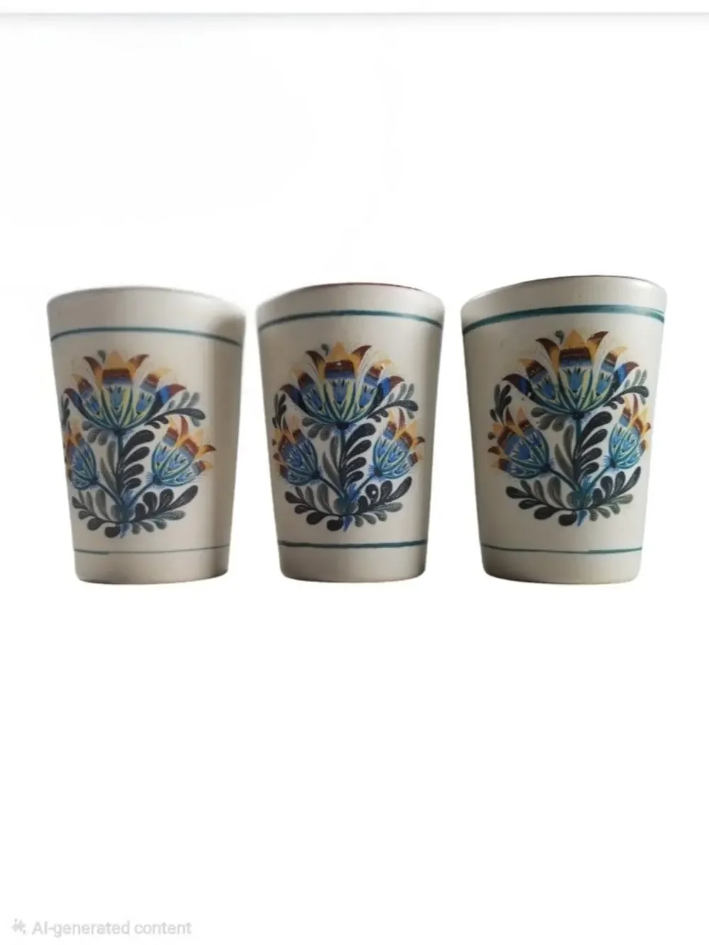 Vintage Gmundner Keramik Austria Hand Painted Folk Art Tumblers Set of 3